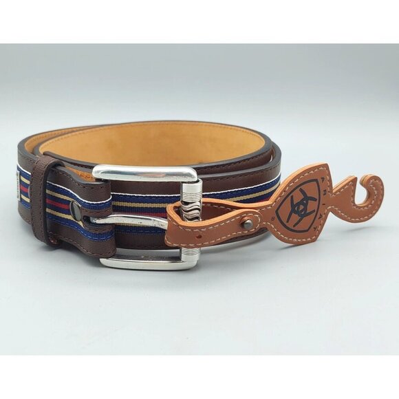 NEW NWT Brown Silver Striped ARIAT The Inside Story Belt Size 32 Western Casual - Picture 1 of 13